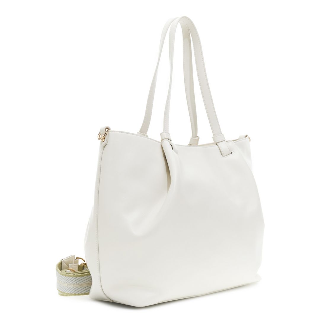 Shopping bag effetto pelle accessorio in metallo con lucchetto e catena avorio — vista 2
