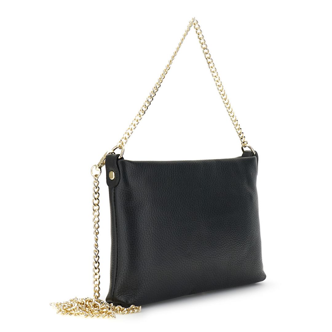 Pochette in pelle dollaro, tracolla e manico con catena e moschettoni nero — vista 2