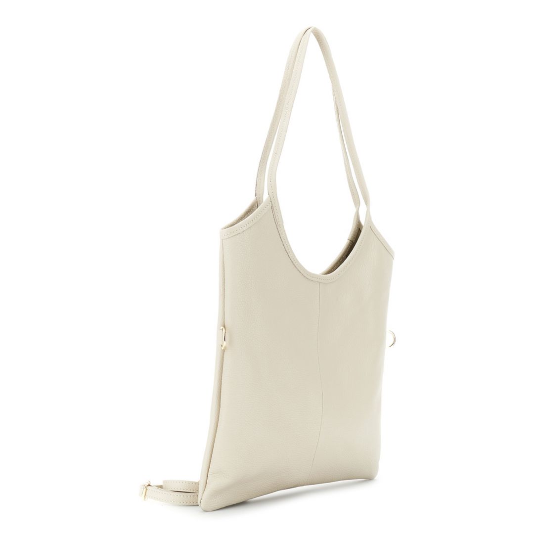 Shoppingbag piatta a spalla in pelle martellata e tracolla removibile panna — vista 2