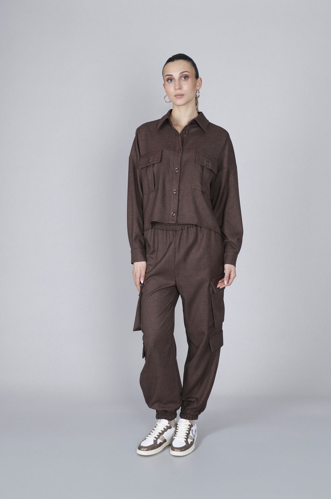 CafèNoir — Camicia a scatolina con tasche a toppa cioccolato