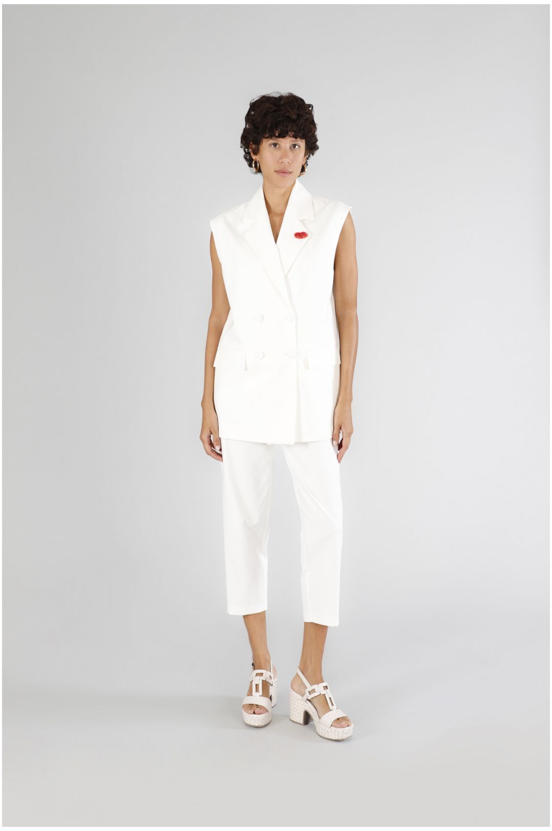 CafèNoir — Gilet doppiopetto oversize tessuto elasticizzato bianco