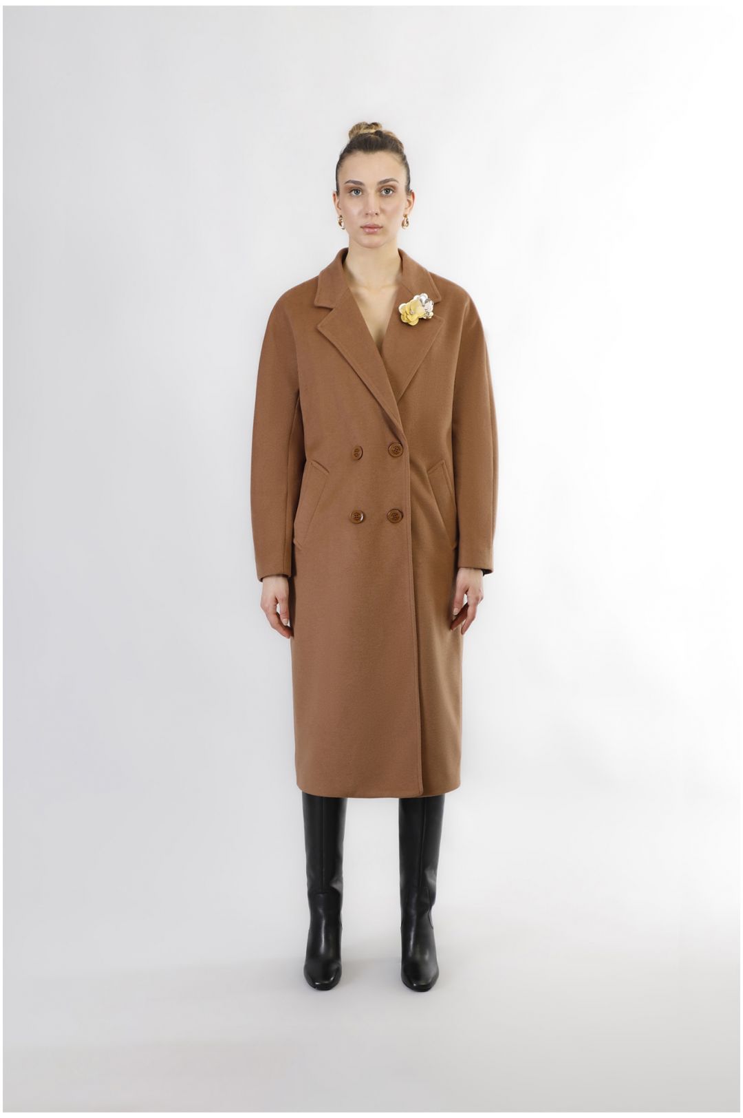 CafèNoir — Cappotto doppiopetto manica kimono tabacco