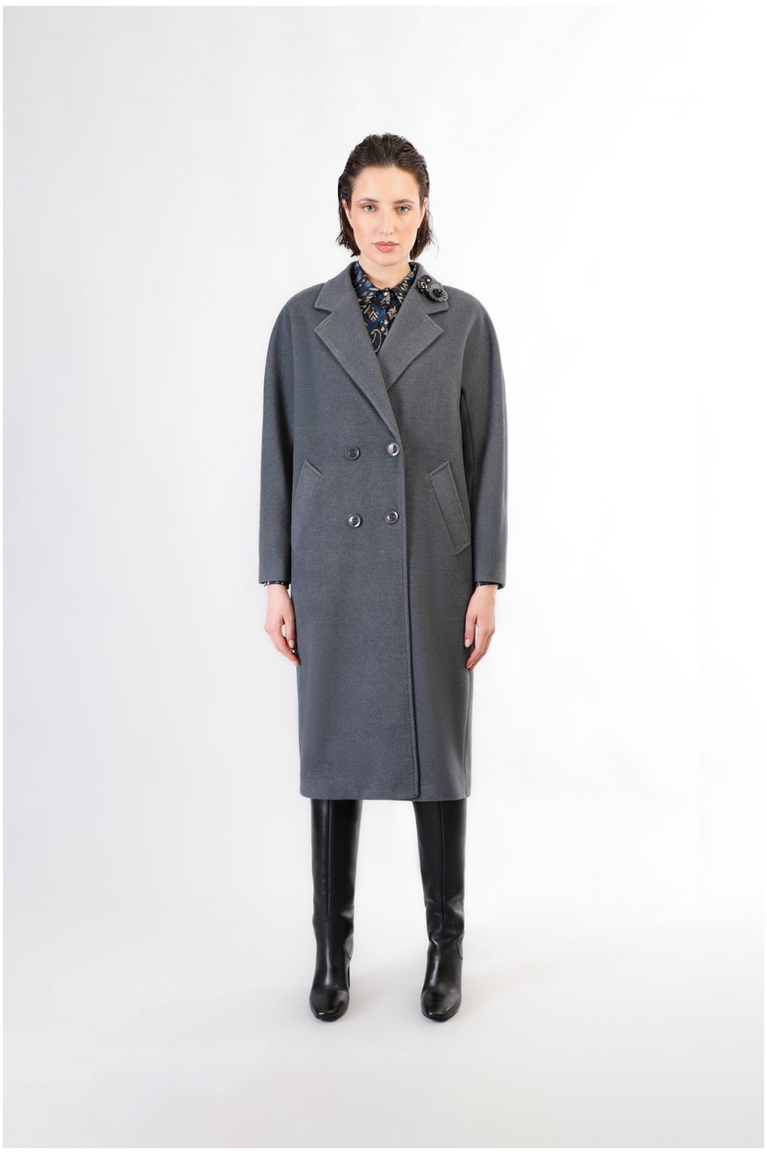 CafèNoir — Cappotto doppiopetto manica kimono fumo