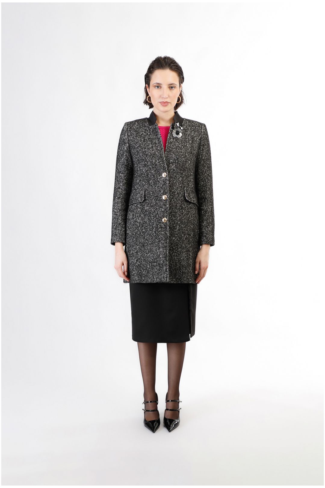 CafèNoir — Cappotto dritto monopetto spigato bianco e nero
