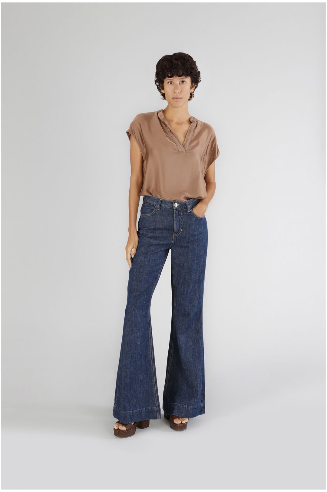 CafèNoir — Pantaloni denim super flare blu medio scuro