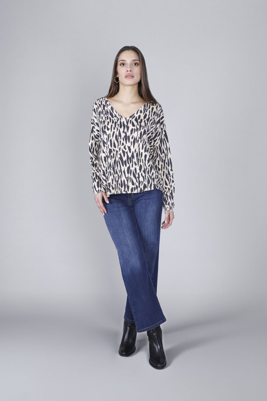 CafèNoir — Maglia stampata con scollatura a "v" multi animalier