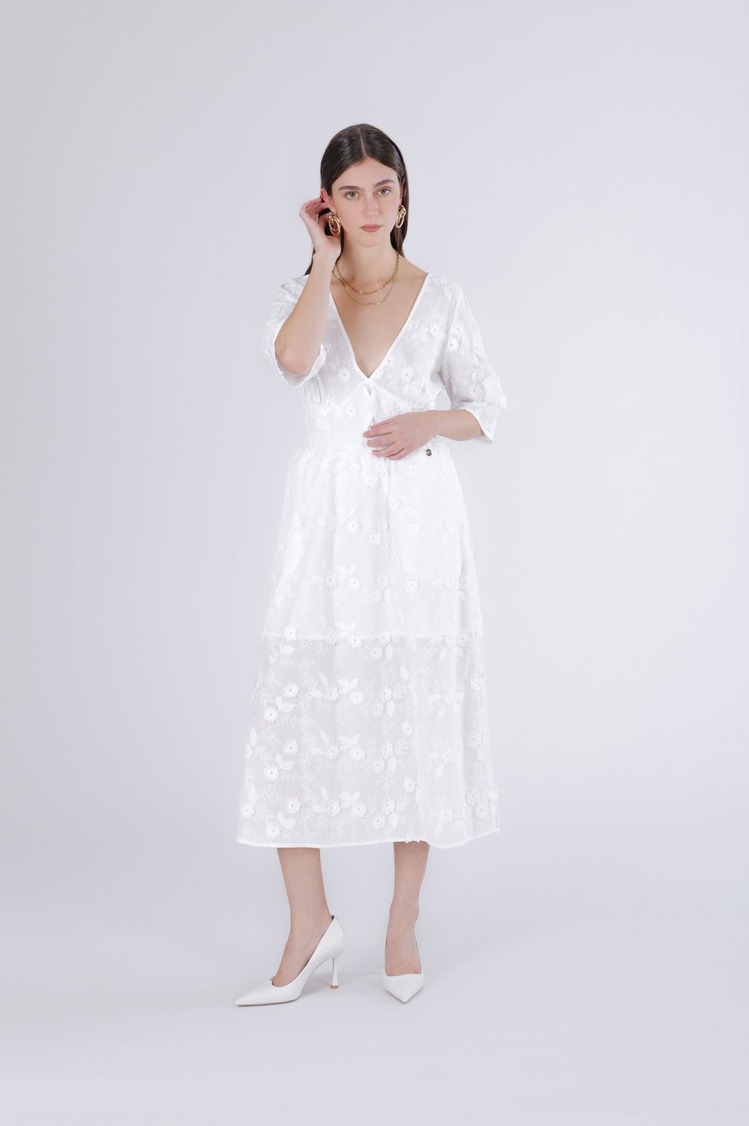 CafèNoir — Gonna mussola di cotone ricamata off white