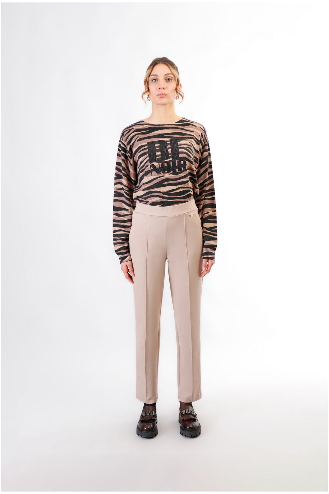 CafèNoir — Pantaloni dritto con vita elasticata champagne