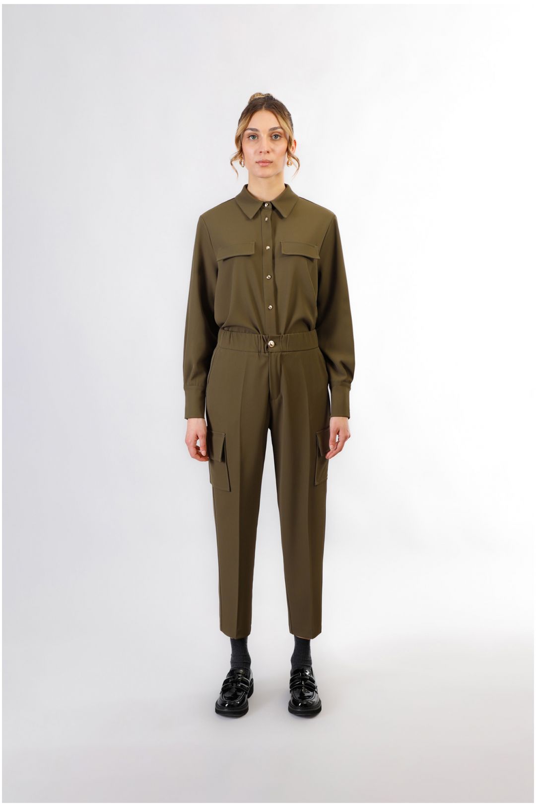 CafèNoir — Pantaloni modello cargo con vita elasticata fango