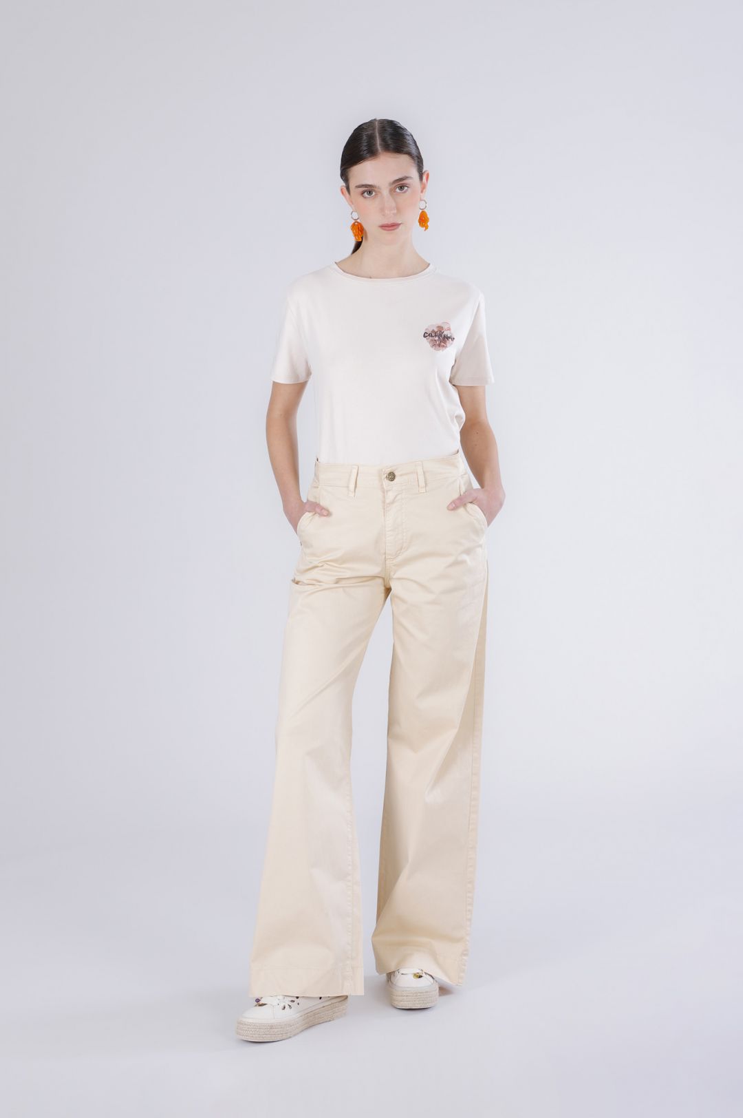 CafèNoir — Pantaloni wide leg tinto capo sabbia