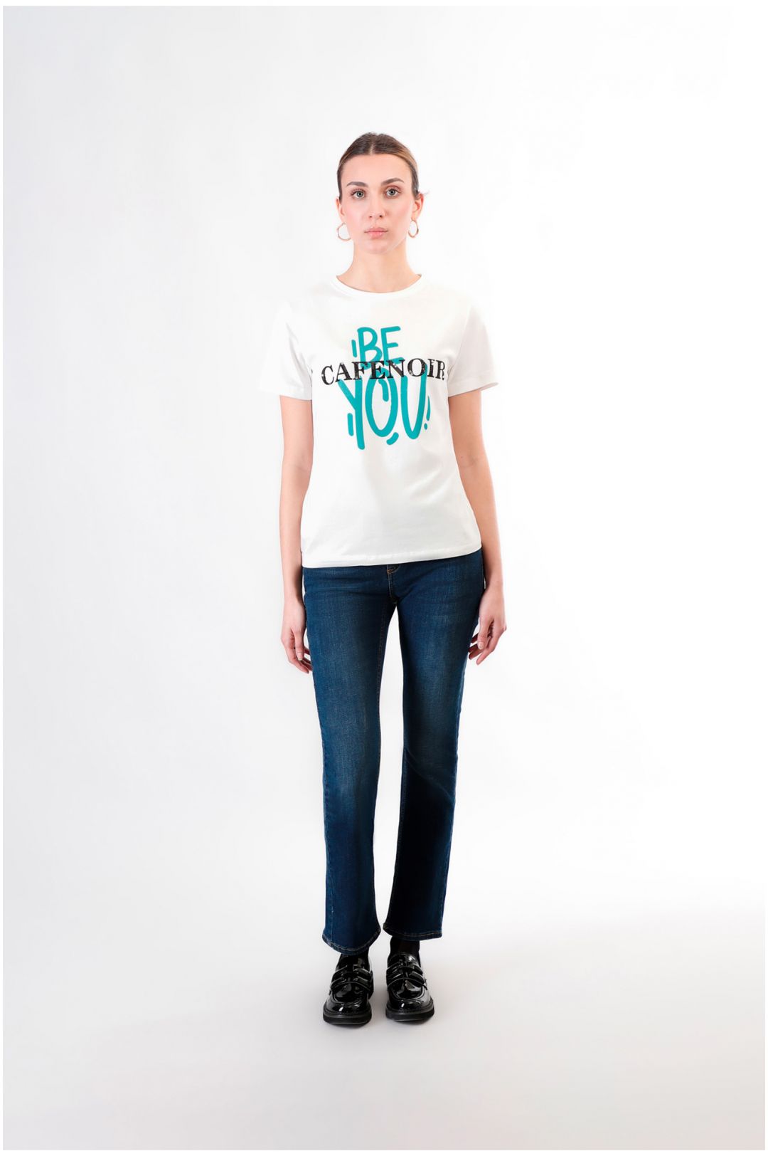 CafèNoir — T-shirt manica corta con logo be you bianco
